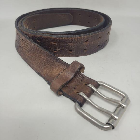 Dickies Other - Dickies Belt Men 40 Brown Leather Double Prong Buckle Work Distressed USA Rugged